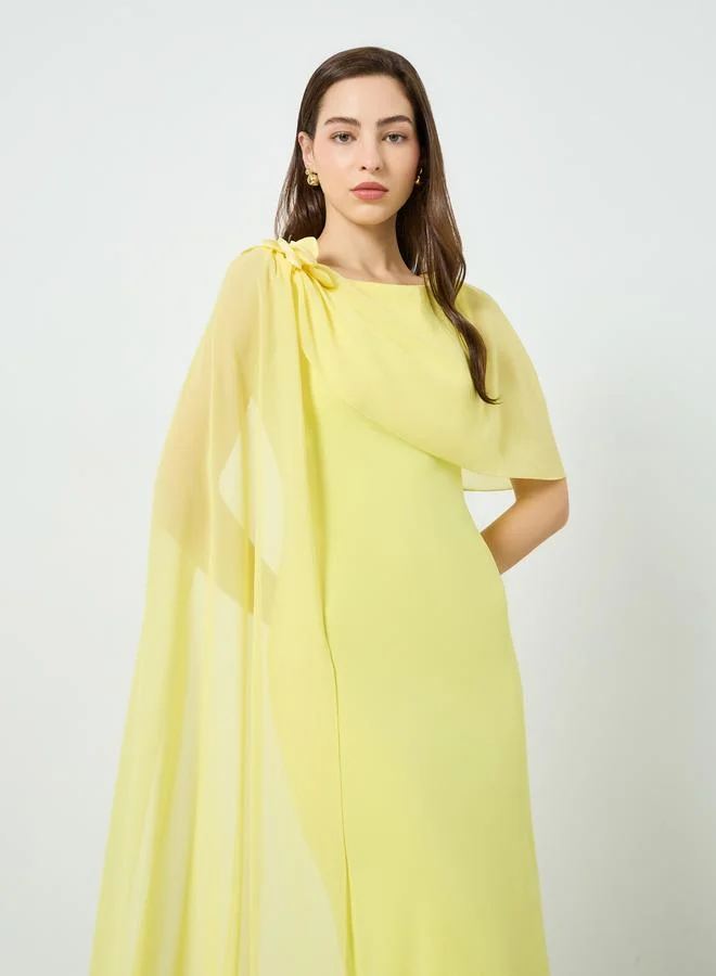Take Two Women Yellow Flower Detail Cape Sleeve Maxi Dress